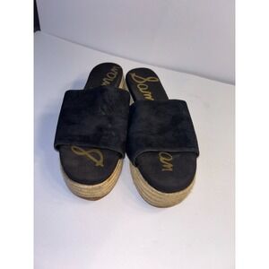 Sam Edelman Crossover Strap Rope Platform Slide Sandals Womens 9 Black Open Toe‎